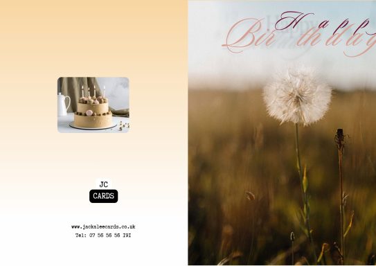 JC 0018 A dandelion puff with a blurred golden background and elegant text above.