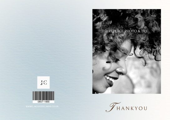 Black and white profile of a woman smiling, with "THANK YOU" displayed prominently.