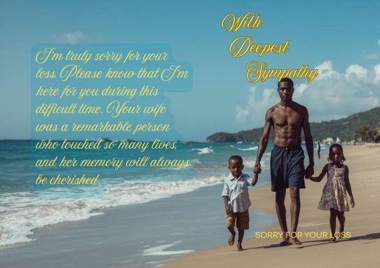 A man holding hands with two children on a beach, with a calm sea in the background.