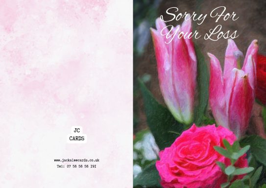 JC 0047 Pink tulips with a soft pink background and the text "Sorry For Your Loss."