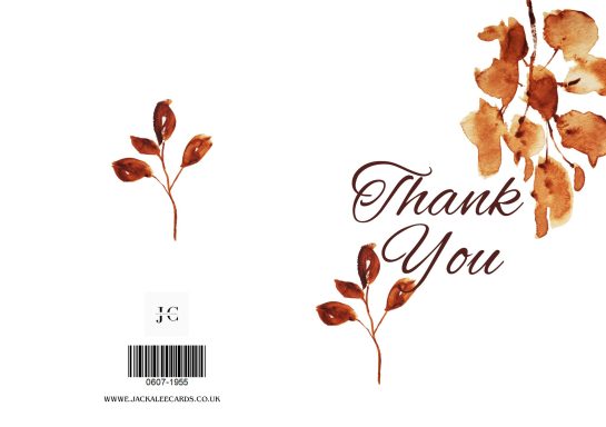 Thank you card with autumn leaves and elegant typography.