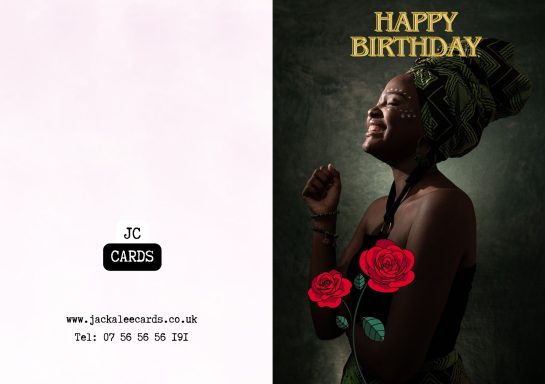 JC 008 A woman in a headscarf smiles, surrounded by red roses, with "Happy Birthday" text.