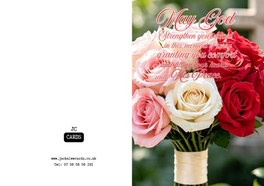 JC 0055 Bouquet of pink and red roses with a decorative ribbon.