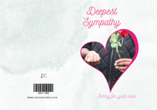 A heart-shaped design featuring a pink text "Deepest Sympathy" and a rose.