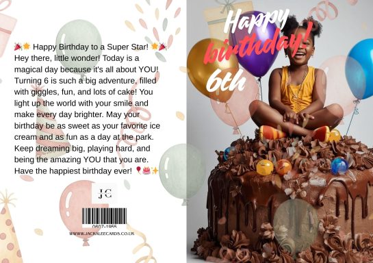 A joyful girl celebrates her birthday with balloons and chocolate cake.