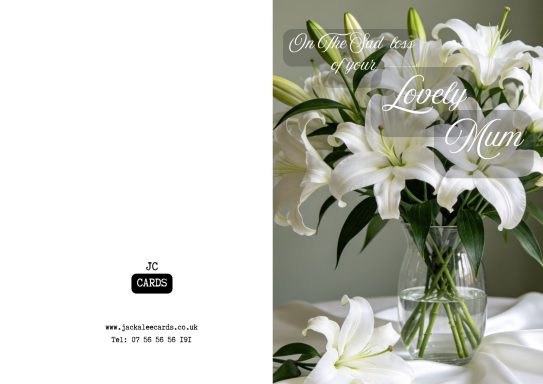 JC 0057 A bouquet of white lilies in a glass vase with a soft background.