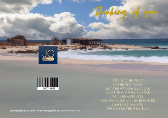 A serene beach scene with gentle waves and a cloudy sky.
