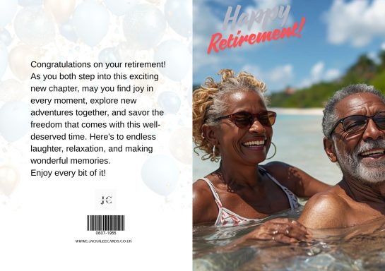 Happy couple celebrating retirement on a beach, enjoying the sun and each other's company.