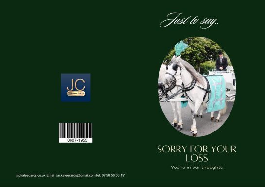 Card with a horse-drawn carriage and a message of sympathy.