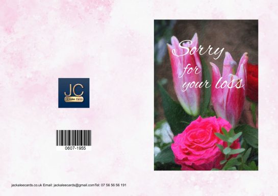Pink tulips with a soft background and the text "Sorry for your loss."