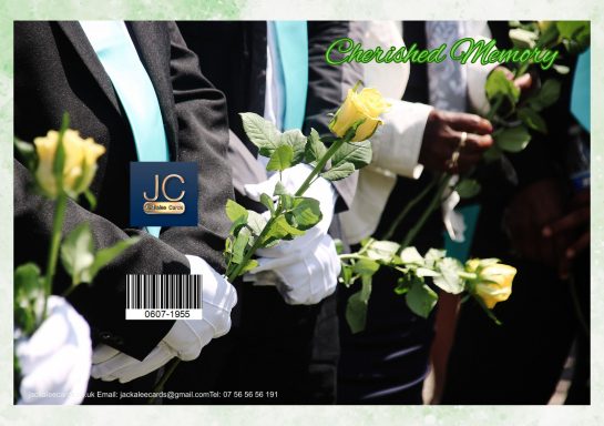 Close-up of hands holding yellow roses, adorned with white gloves and teal ribbons.