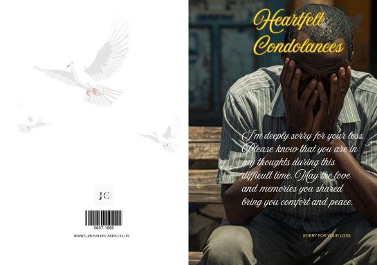 A person sitting on a bench, holding their head in grief, with doves in the background.