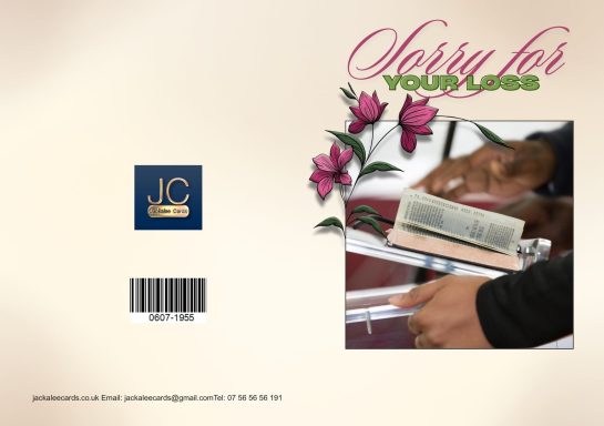 Hands holding an open book with flowers and "Sorry for your loss" text displayed.