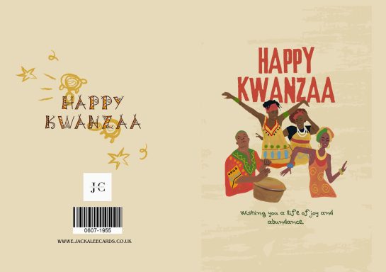 Illustration celebrating Kwanzaa with vibrant colours and people engaging in traditional activities.