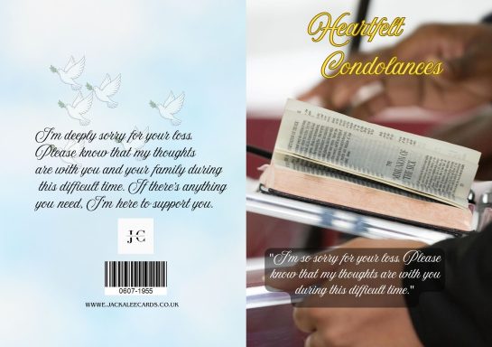 Cover of a condolence book with a heartfelt message and decorative text.