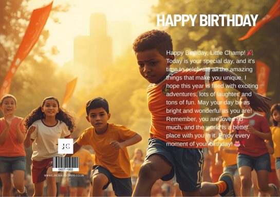 Children running joyfully in a sunny outdoor setting, celebrating a birthday.