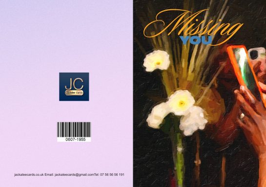 A hand holding a photo near flowers, with the text "Missing You" in elegant font.