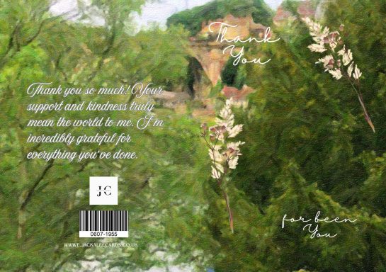 Text thanking supporters, surrounded by greenery and flowers.